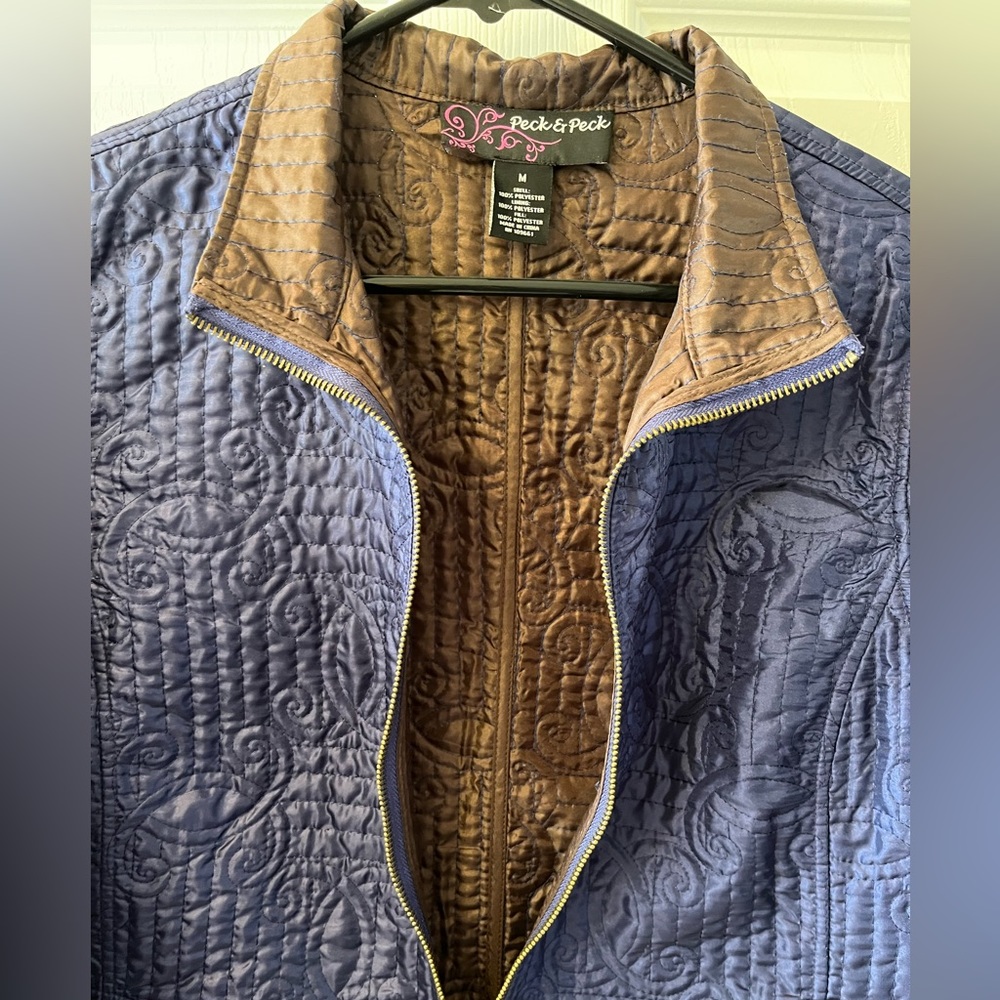 Peck & Peck Egyptian Blue(purplish) Long Sleeve Front Zip Light Weight Jacket - Picture 3 of 14